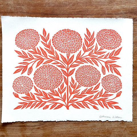 Hand Block Printed Marigolds Print - No. 5115