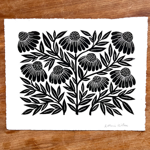 SECONDS: Hand Block Printed Echinacea Art Print - No. 6009
