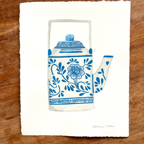 SECONDS: Hand Block Printed Teapot Art Print - No. 6013