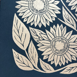 SECONDS: Hand Block Printed Sunflower Art Print - No. 6017
