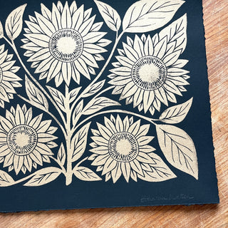 SECONDS: Hand Block Printed Sunflower Art Print - No. 6017