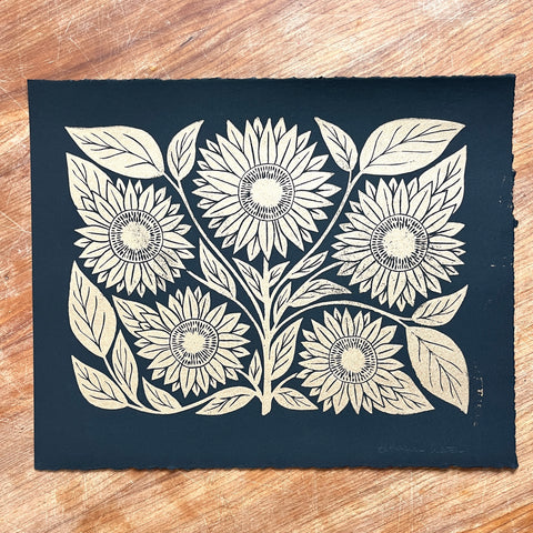 SECONDS: Hand Block Printed Sunflower Art Print - No. 6018