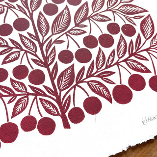 SECONDS: Hand Block Printed Cherries Art Print - No. 6020
