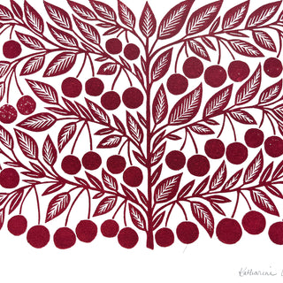SECONDS: Hand Block Printed Cherries Art Print - No. 6020