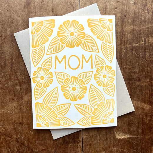 "Mom," Block Printed Greeting Card