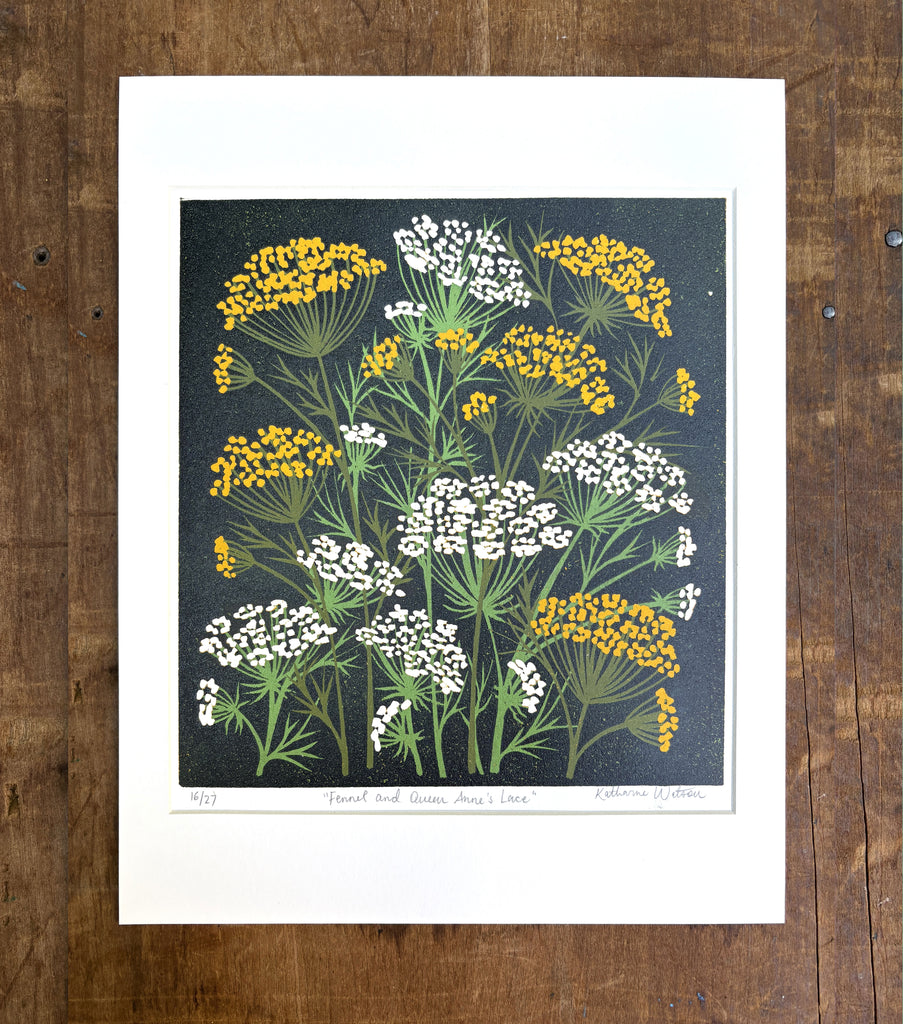 Hand Block Printed Fennel and Queen Anne's Lace Reduction Print