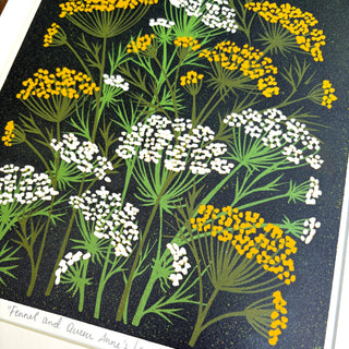 Hand Block Printed Fennel and Queen Anne's Lace Reduction Print