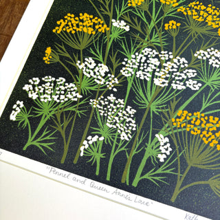 Hand Block Printed Fennel and Queen Anne's Lace Reduction Print