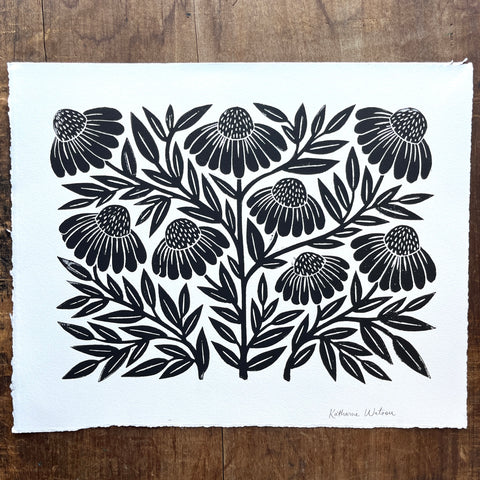 SECONDS: Hand Block Printed Echinacea Art Print - No. 3134