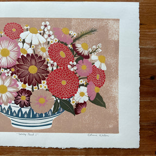 Hand Block Printed "Tabletop Floral I" Reduction Print - No. 17