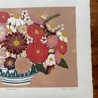 Hand Block Printed "Tabletop Floral I" Reduction Print - No. 13