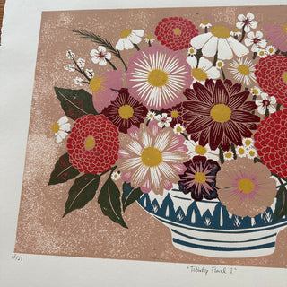 Hand Block Printed "Tabletop Floral I" Reduction Print - No. 13