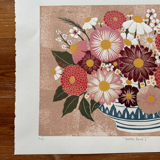 Hand Block Printed "Tabletop Floral I" Reduction Print - No. 11