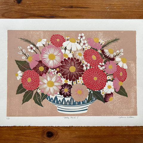 Hand Block Printed "Tabletop Floral I" Reduction Print - No. 8