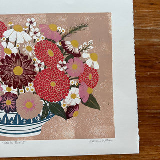 Hand Block Printed "Tabletop Floral I" Reduction Print - No. 5