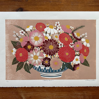 Hand Block Printed "Tabletop Floral I" Reduction Print - No. 4
