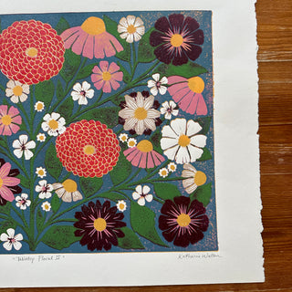 Hand Block Printed "Tabletop Floral II" Reduction Print - No. 15