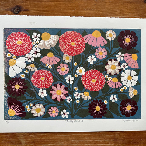 Hand Block Printed "Tabletop Floral II" Reduction Print - No. 11