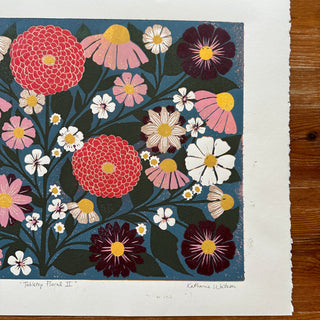 Hand Block Printed "Tabletop Floral II" Reduction Print - No. 10