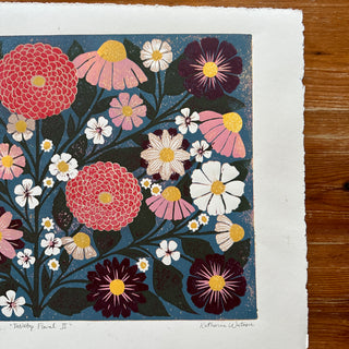 Hand Block Printed "Tabletop Floral II" Reduction Print - No. 9