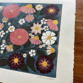 Hand Block Printed "Tabletop Floral II" Reduction Print - No. 9