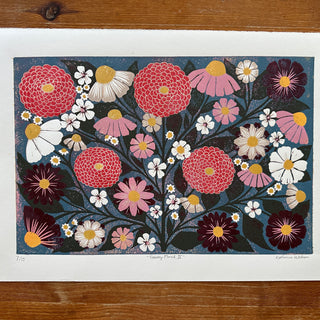 Hand Block Printed "Tabletop Floral II" Reduction Print - No. 7