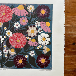 Hand Block Printed "Tabletop Floral II" Reduction Print - No. 7
