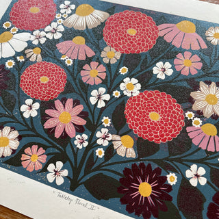 Hand Block Printed "Tabletop Floral II" Reduction Print - No. 6