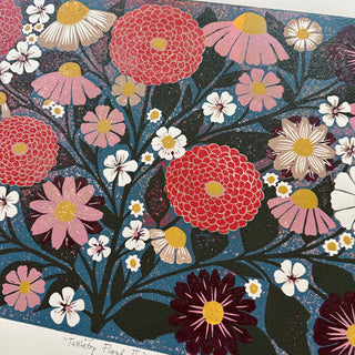 Hand Block Printed "Tabletop Floral II" Reduction Print - No. 5