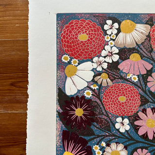 Hand Block Printed "Tabletop Floral II" Reduction Print - No. 5
