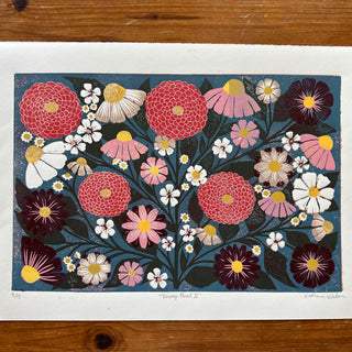 Hand Block Printed "Tabletop Floral II" Reduction Print - No. 4