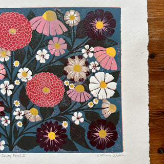 Hand Block Printed "Tabletop Floral II" Reduction Print - No. 4
