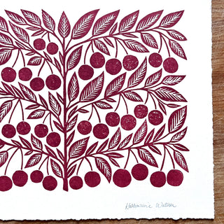 Hand Block Printed Cherries Print - No. 5114
