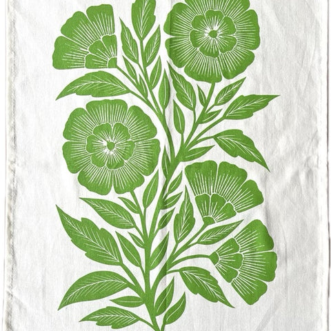 Green Floral Tea Towel