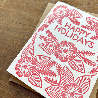 "Happy Holidays," Block Printed Holiday Cards