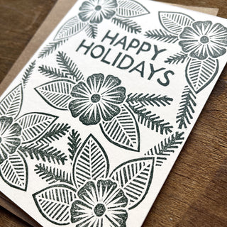 "Happy Holidays," Block Printed Holiday Card