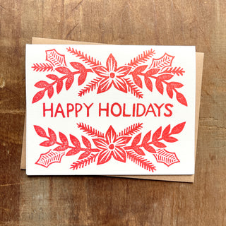 "Happy Holidays," Block Printed Holiday Card