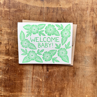 "Welcome Baby," Block Printed Greeting Cards