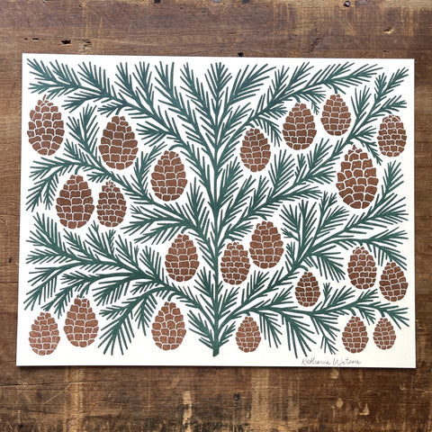 Holiday Garden Series: Pinecone Risograph Print, GRP-16