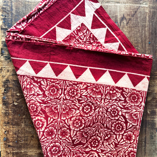 Hand Block Printed Cotton Scarf with Natural Dye, Red