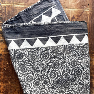 Hand Block Printed Cotton Scarf with Natural Dye, Black