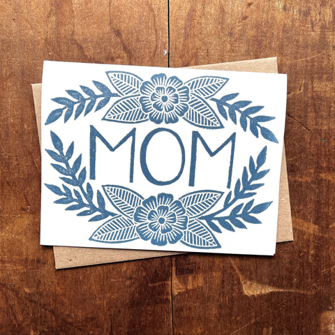 "Mom," Block Printed Greeting Cards