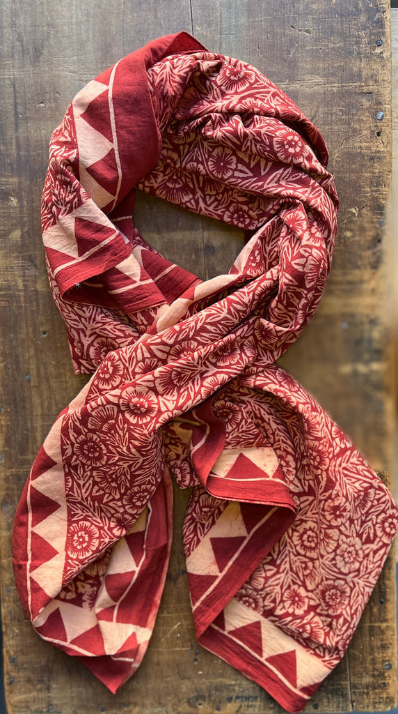Hand Block Printed Cotton Scarf with Natural Dye, Red | Katharine Watson  Shop