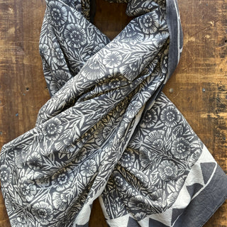 Hand Block Printed Cotton Scarf with Natural Dye, Black