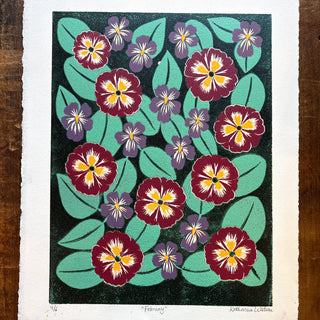 February Birth Month Flower Original Reduction Print - No. 4