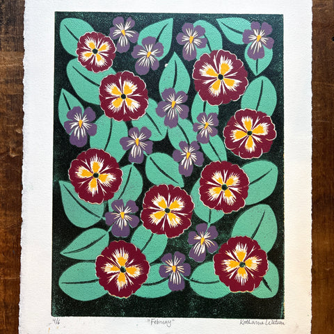 February Birth Month Flower Original Reduction Print - No. 4