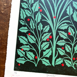 December Birth Month Flower Original Reduction Print - No. 5