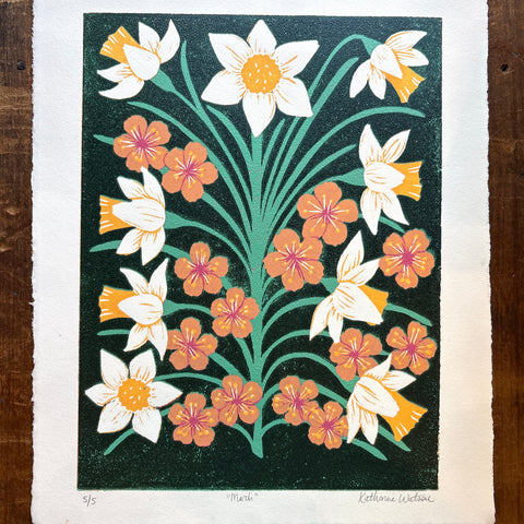 March Birth Month Flower Original Reduction Print - No. 5