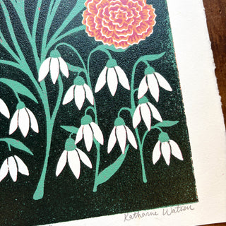January Birth Month Flower Original Reduction Print - No. 3