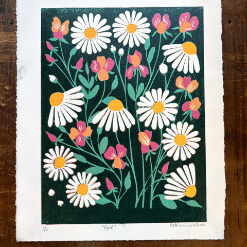 April Birth Month Flower Original Reduction Print - No. 3